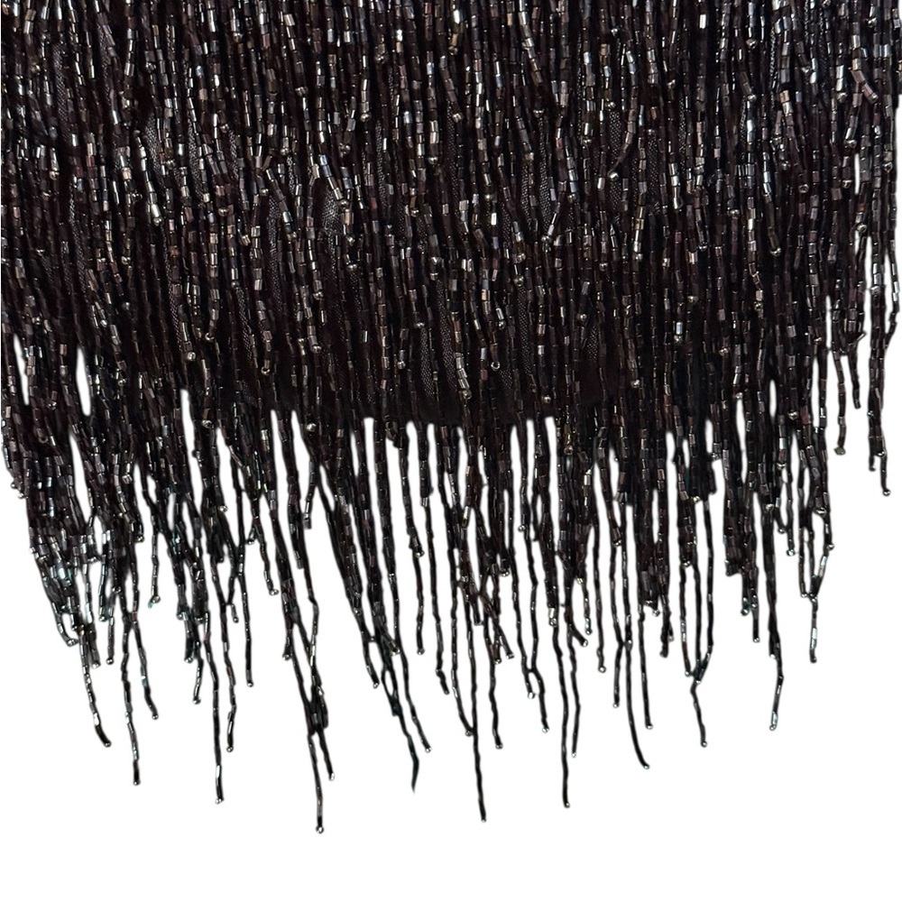 Black Beaded Fringe Crossbody Bag Sequins Vintage - Picture 6 of 7